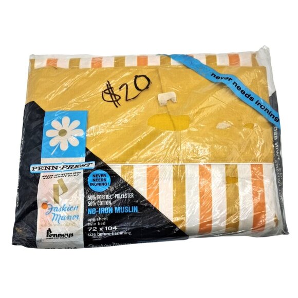 Vintage 70s Penneys Sheet Twin Bed Sheet 72" X 104" Penn-Prest Fashion Manor No- - Picture 1 of 8